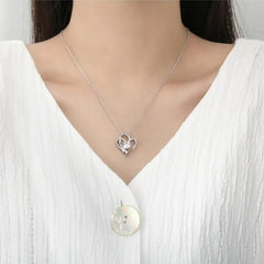 Double Heart Shape Necklace With Rhinestones