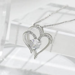 Double Heart Shape Necklace With Rhinestones